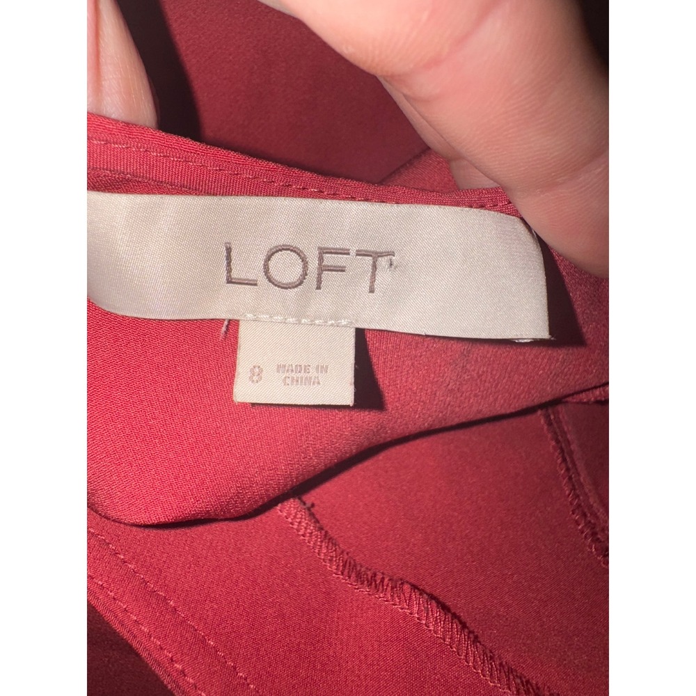 Loft Shift Dress Women Red Ruffle Cap Sleeve V-Neck Size 8 - Picture 6 of 7